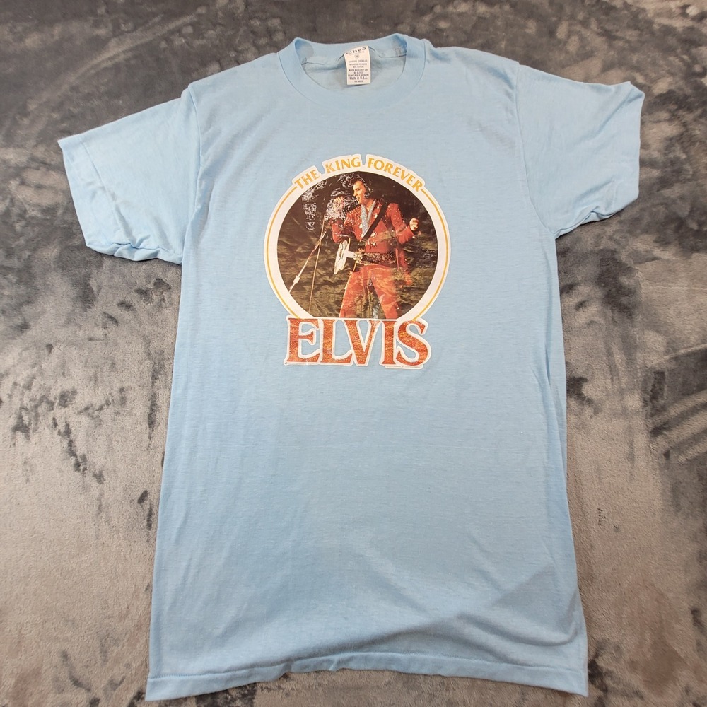 Vintage Elvis Presley The King Forever T-Shirt Blue Single Stitch Medium USA